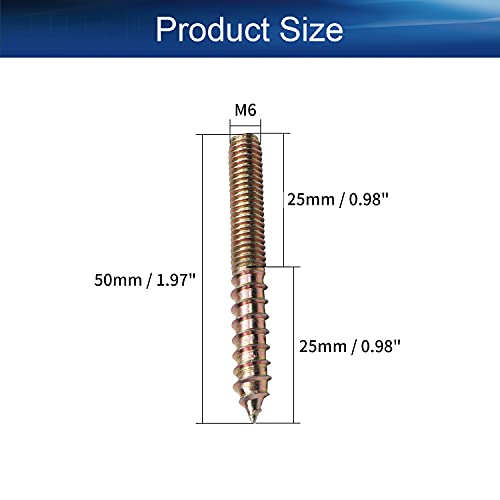Image of 10Pcs Carbon Steel Double Headed Hanger Bolts 2 inch Length Self-Tapping Screw for Furniture Installation M6x50 Bronze