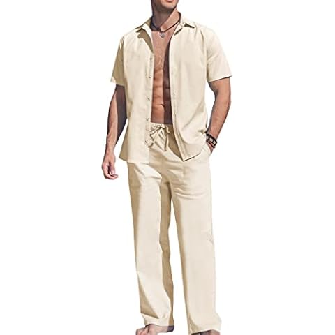 COOFANDY Men's Linen Beach Outfit Set Cover