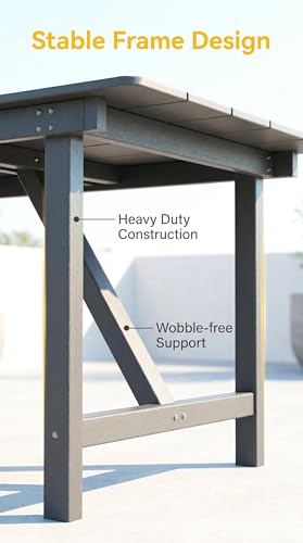Image of Amopatio HDPE Patio Outdoor Dining Table for 6 All Weather 67'' Rectangular Table with Umbrella Hole for Porch Deck Garden Backyard Poolside