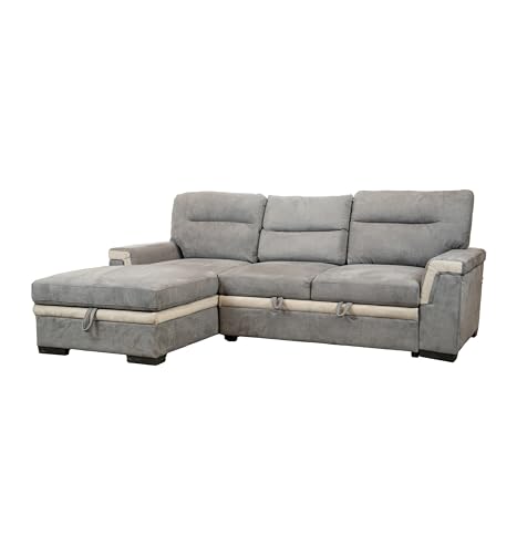 Arredo Stock Divano Letto Angolare Con Penisola Contenitore, 254X92/165X102 Cm (Penisola A Sinistra), Grigio