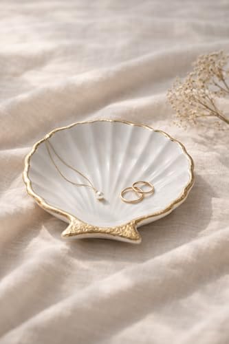 Image of TREETRUNK Handmade Concrete Shell Trinket Tray | Jewellery /Makeup /Table Organizer | Home Decor | Candle Tray | Multipurpose | Gold Foil | 9.5x9.5cm