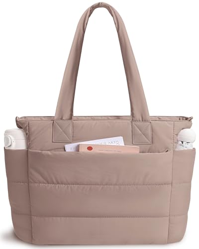 Image of Puffer Tote Bag for Women Quilted Nurse Bag Lightweight Work Bag for Teacher Travel Handbag with Multiple Pockets