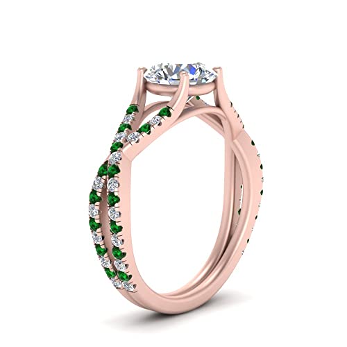 Image of JewelryGift Choose Your Gemstone 4 Prong Split Twisted Diamond CZ Ring Rose Gold Plated Round Shape Split Shank Engagement Ring Minimal Modern Design Birthday Gift Wedding Gift US Size 4 to 12