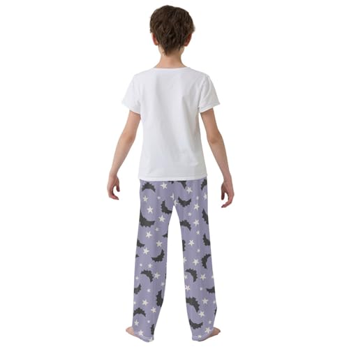 Boys' Pants Purple Halloween Bat Stars Long Bottoms Jogger Pants Elastic Waist Trousers with Pockets S-XL3