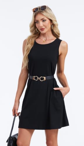 Image of elescat Summer Dresses for Women Boho Sleeveless Pocket Tshirt Sundresses