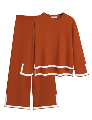 Image of Arshiner Girl's 2 Piece Outfits Long Sleeve Knit Pullover Sweater Tops Wide Leg Pants Casual Fall Sets Tracksuits