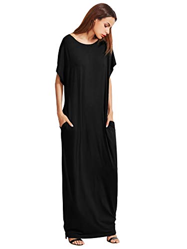 Verdusa Women's Short Sleeve Loose Long Maxi Lounge Dress with Pockets3