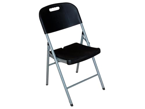 Silla Plegable Orion91 47x58x87cm, Negra, Resina y Acero, Ahorro de Espacio, Uso Exterior, Incluye Asa de Transporte
