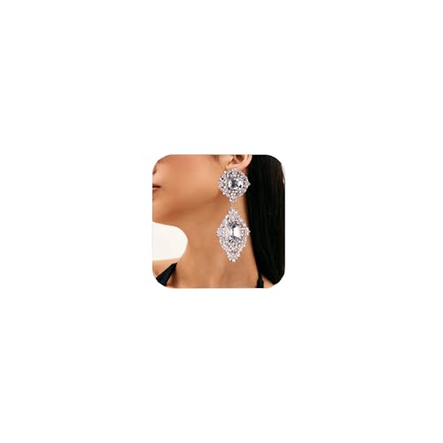 Silver Crystal Chandelier Earrings For Women Rhinestone Dangle Earrings For Wedding Formal Prom Jewelry Gifts