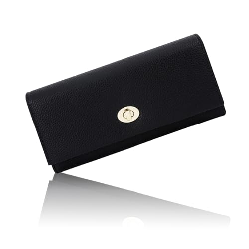 Trifold Waller for Women, PU Leather Ladies Purse Hand Bag with Zipper Coin Pocker/Card Slots/Picture Compartment (Black)