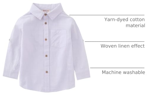 Image of MOMOLAND Little Big Boys Long Sleeve Woven Cotton Button Down Linen Design Shirt Solid Printed