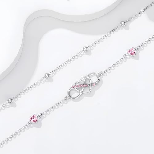 Image of Anklet for Women 925 Sterling Silver Double Infinity Ankle Bracelet Waterproof Summer Jewelry Anniversary Birthday Gifts for Her