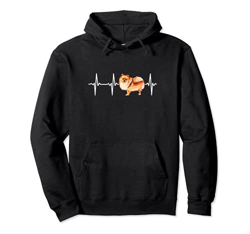 Pomeranian Heartbeat Love My Dog Pullover Hoodie, Black, S