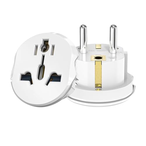 ONGNIUU Adaptador de Enchufe Universal para Viajes España, Compatible con la Mayoría de Países Europeos, 2 Pack - Convertidor de Enchufes USA, UE, UK, Australia, China, Italia, Suiza a Enchufe Alemán