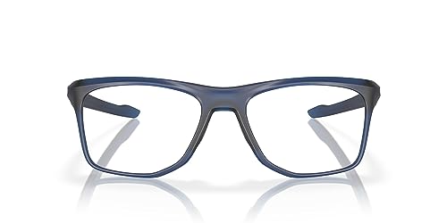 Oakley Men's OX8144 Knolls Rectangular Prescription Eyewear Frames, Satin Transparent Blue/Demo Lens, 55 mm