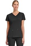 Healing Hands Women's Scrub Top V-Neck with 2 Pockets, 2-Way Stretch, and Yoga Knit Side Panels for Slim Fit - 2245, S, Black