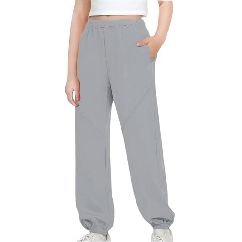 Sweatpants for Teen Girls Baggy High Waisted Cinch Bottom Sweatpant Workout Joggers Cute Wide Leg Pants with Pockets