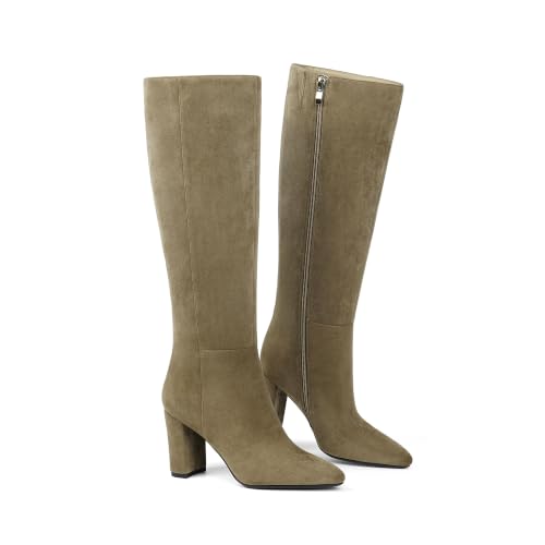 Image of Modatope Knee High Boots Women Pointed Toe Boots Chunky Heels Side Zipper | Fall Spring Winter Fashion Dress Tall Boots, Evening Bridal office Long Boots
