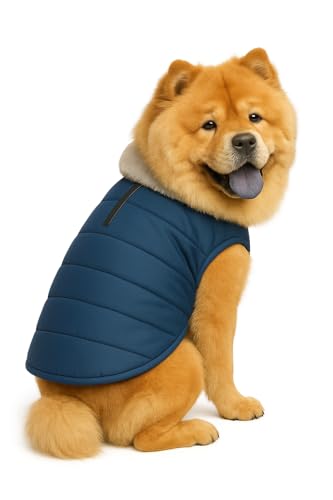 Image of The Pets Company Dog Winter Coat Jacket, Clothes, Windproof, Waterproof, Light Weight, Washable, Ultra Warm Thick Fleece Lined Dog Vest for Cold Weather Protection, (Navy, Large - 24 Inch)