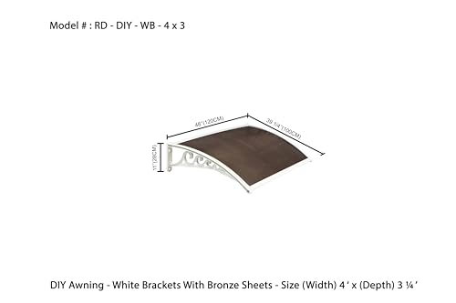 Image of CHENNAI Window Blinds and Shades DIY Polycarbonate Awning (Engineered Plastic Brackets) Window Sunshade Door Weather Shed Rain Canopy Awnings - 4'Widthx3'Depth (White Brackets & Bronze Sheets)