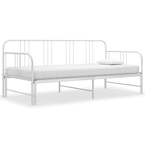 vidaXL Ausziehbett Sofabett Ausziehsofa Bettgestell Tagesbett Schlafsofa Gästebett Bett Metallbett Bettsofa Sofa Couch Weiß Metall 90x200cm
