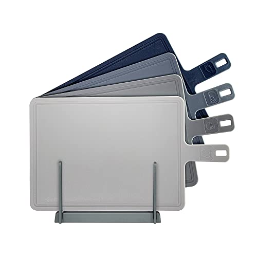 Plastic Cutting Board, Panpacific Chopping Board Set Of 4 With Storage Stand, Food Icon&Juice Grooves, Easy Grip Handles, Preventing Cross-Contamination Of Different Food Types, Dishwasher Safe #TOP5