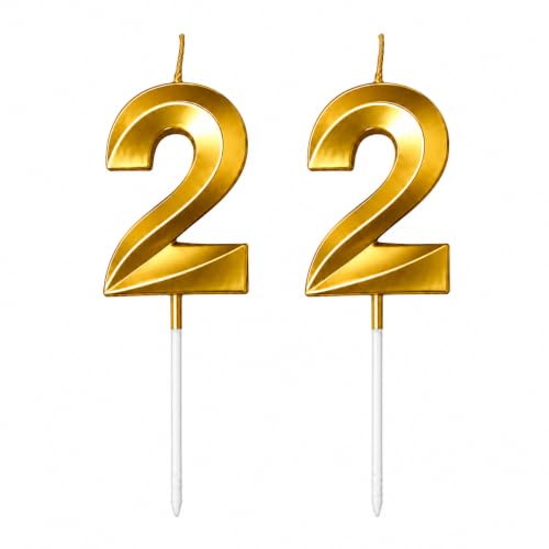 Image of Number Candles3 Inch For Birthday, Wedding, Engagement, Valentines Day Celebration, Bridal Shower, Bachelors Decoration Gold (Numerical No 22), Wax, Unscented