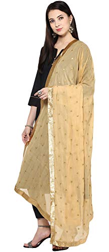 themilestocks Woman's Embroidered Chiffon Dupatta Scarf Shawl Wrap Soft Indian Bridal Wedding - Off White