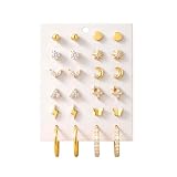 JeweBella 12 Pares Pendientes Mujer Plata Piercing Oreja Acero Quirurgico 316L Hipoalergenicos Pendientes Dorados Pequeños Aros Piercing Tragus Helix Cartílago para Mujer Hombre Oídos Sensibles