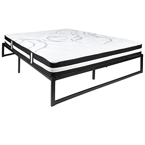 Flash Furniture Louis 14 Inch Metal Platform Bed Frame With 12 Inch Pocket Spring Mattress In A Box (No Box Spring Required) - Queen #TOP17