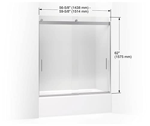 Kohler Levity® Sliding Bath Door, 62-In H X 56-5/8 -59-5/8-In W, With 1/4-In Thick Crystal Clear Glass With Vertical Blade Handles, Bright Silver #TOP1
