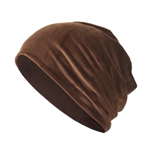 UbdehL Gorros femininos de veludo moda coreana de inverno boné quente stretch Skully, Marrom, Tamanho Único