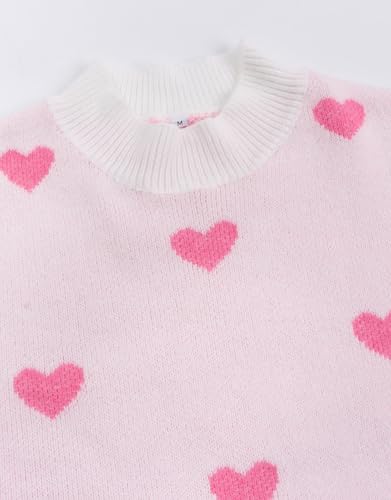 Image of Women's Long Sleeve Mock Neck Sweaters Loose Cute Heart Pullover Sweater