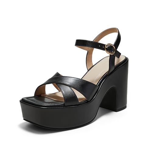 Arromic Women's Crisscross Band Platform High Heel Sandals with 4-Inch Chunky Heels Ankle Strap Stylish Y2K Heeled Shoes for Party, Wedding, Evening Events