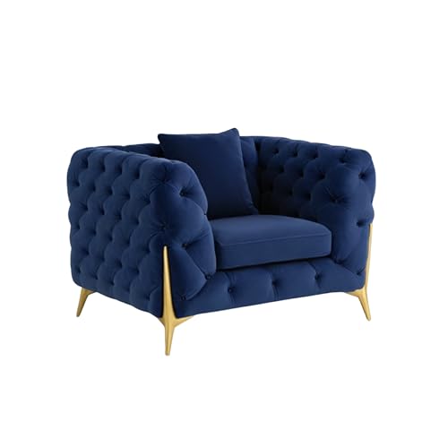 Image of Modern Classic L Shape Sectional Sofa Set, Chesterfield Style 4 Seater Sofa Set with Pillows for Living Room, Bedroom and Office and Hallway Colour (3+1+OTTO Blue FC)