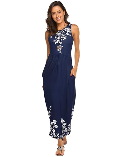 Image of Hount Women's Summer Sleeveless Striped Flowy Casual Long Maxi Dress with Pockets