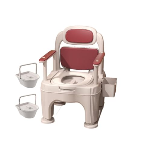 ポータブルトイレ 介護用 簡易トイレ 調節肘掛け トイレ椅子 転倒防止 座席高さ37〜52cm無段階調整 高齢者 介護用トイレ 寝室 防災グッズ 非常用 トイレ 介護用品 (B,レッド)