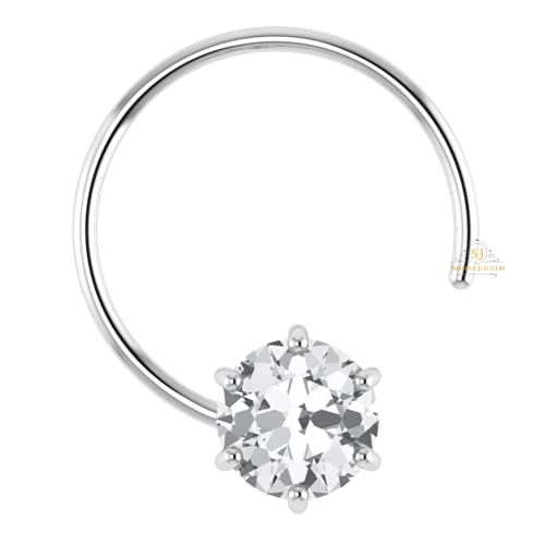 Image of SJ SHUBHAM JEWELLERS 92.5-925 Sterling Silver Round Shape White Cubic Zirconia Prong /Cup Setting Nose Pin Stud for Women Girls Size 2MM 3MM Size Pure Silver