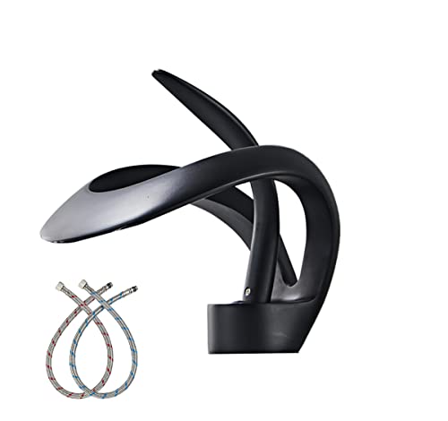 Black Bathroom Sink Faucet Waterfall Round Single Handle One Hole Vanity Basin Deck Mount Lavatory...