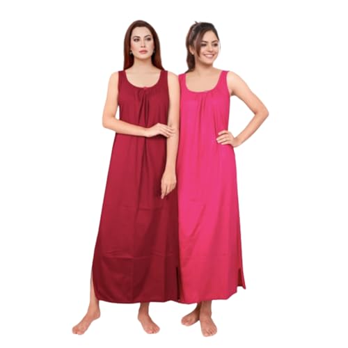 Image of Women's Sleeveless Maxi Night Dress, Spaghetti Strap Nighty, Comfortable Sleepwear Pack of 2