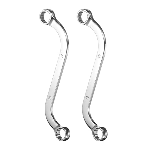 QUARKZMAN 2 Stück 16mm x 17mm Doppel Ringschlüssel Metrischer 12-Punkt S-Form Verchromt 45# Stahl Schlüssel für Haus Auto Fahrrad Reparatur Maschinenwartung