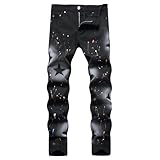 Maiyifu-GJ Mens Distressed Paint Splatter Jeans Ripped Holes Skinny Stretch Denim Pants Destroyed Slim Straight Leg Jean (BlackA1,40)
