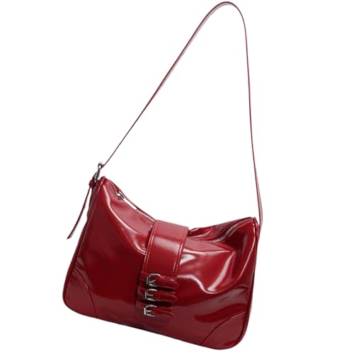 Sac à bandoulière rétro en cuir PU bordeaux, finition vintage haut de gamme