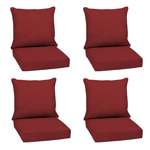 Image of Arden Outdoor Deep Seat Cushion Set (4-Pack), 22 in x 24 in, Weather-Proof, Rain-Proof, Fade Resistant Patio Cushion for Chair, Sofa, and Couch Ruby Red Leala