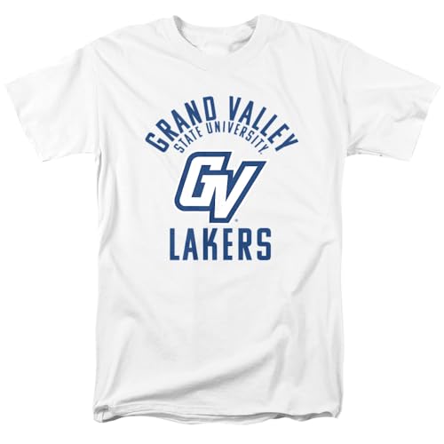 GVSU Grand Valley State University Official One Color GVSU Lakers Logo Unisex Adult T-Shirt, White, Small