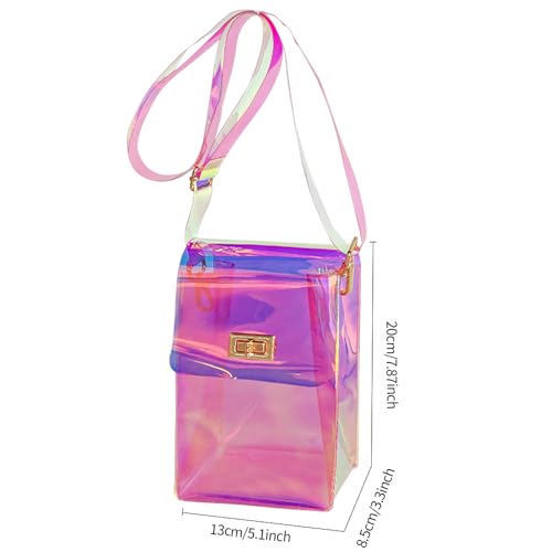 Image of Holographic Clear Bag Stadium Approved - Iridescent Jelly Crossbody PVC Purse with Strap for Women | Holographic