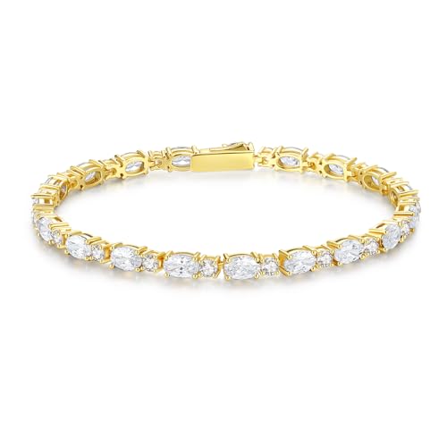 FANCIME 14K Gold Plated Tennis Bracelet April Birthstone Bracelet Sterling Silver Luxury Cubic Zirconia Gold Bracelet Fine Jewelry for Women 7"
