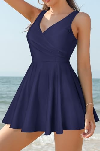 One Piece V Neck Skirt for Women Modest Tummy Control Swimdress Bathing Suits Swimsuit3