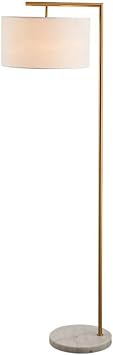 Minimalist 63.4" Fabric Floor Lamp Golden Arc Floor Light Marble Base Tall Lamp With Iron Body E26 Dimmable Standing Light For Living Room Bedroom Tea Room Office