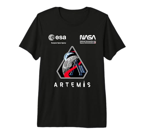 NASA Artemis II Mission Patch Worm and ESA Logo Premium T-Shirt
